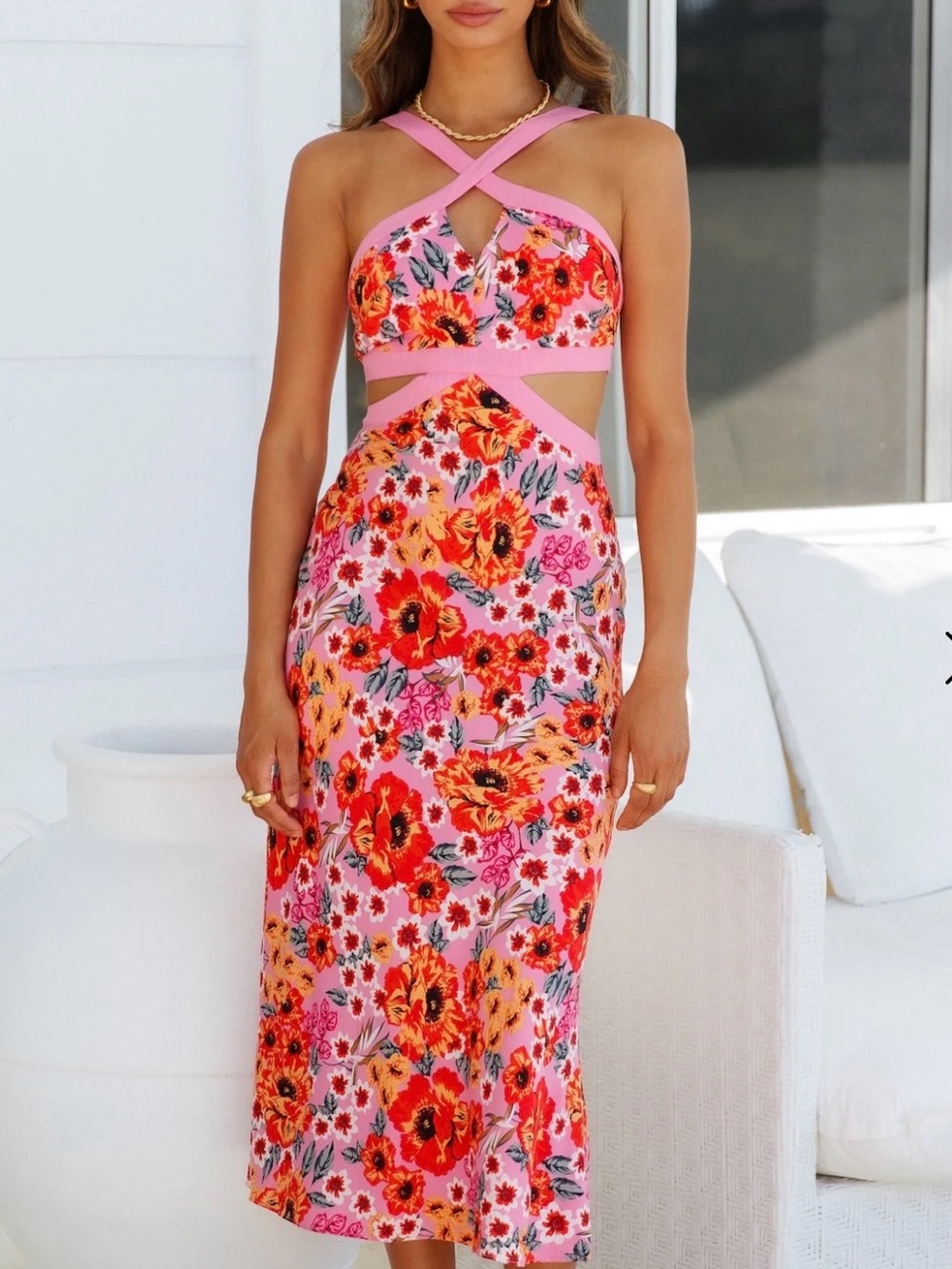 Hello Molly Pink Floral Cutout Maxi Dress - Picture 4 of 7